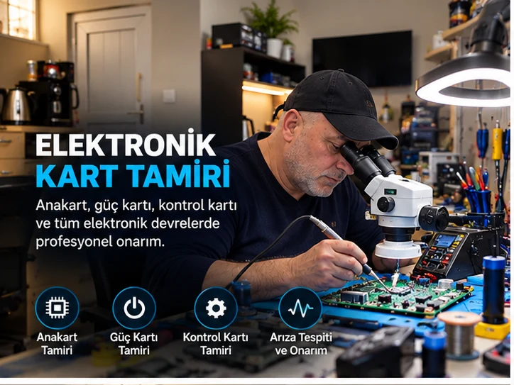 Osman Usta elektronik kart tamiri yaparken